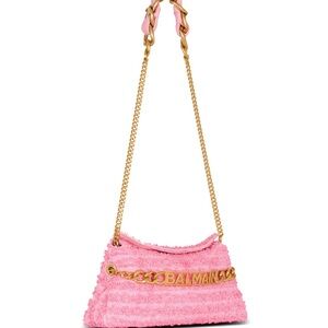 Balmain Pink Textured Crossbody Bag with Gold Chain